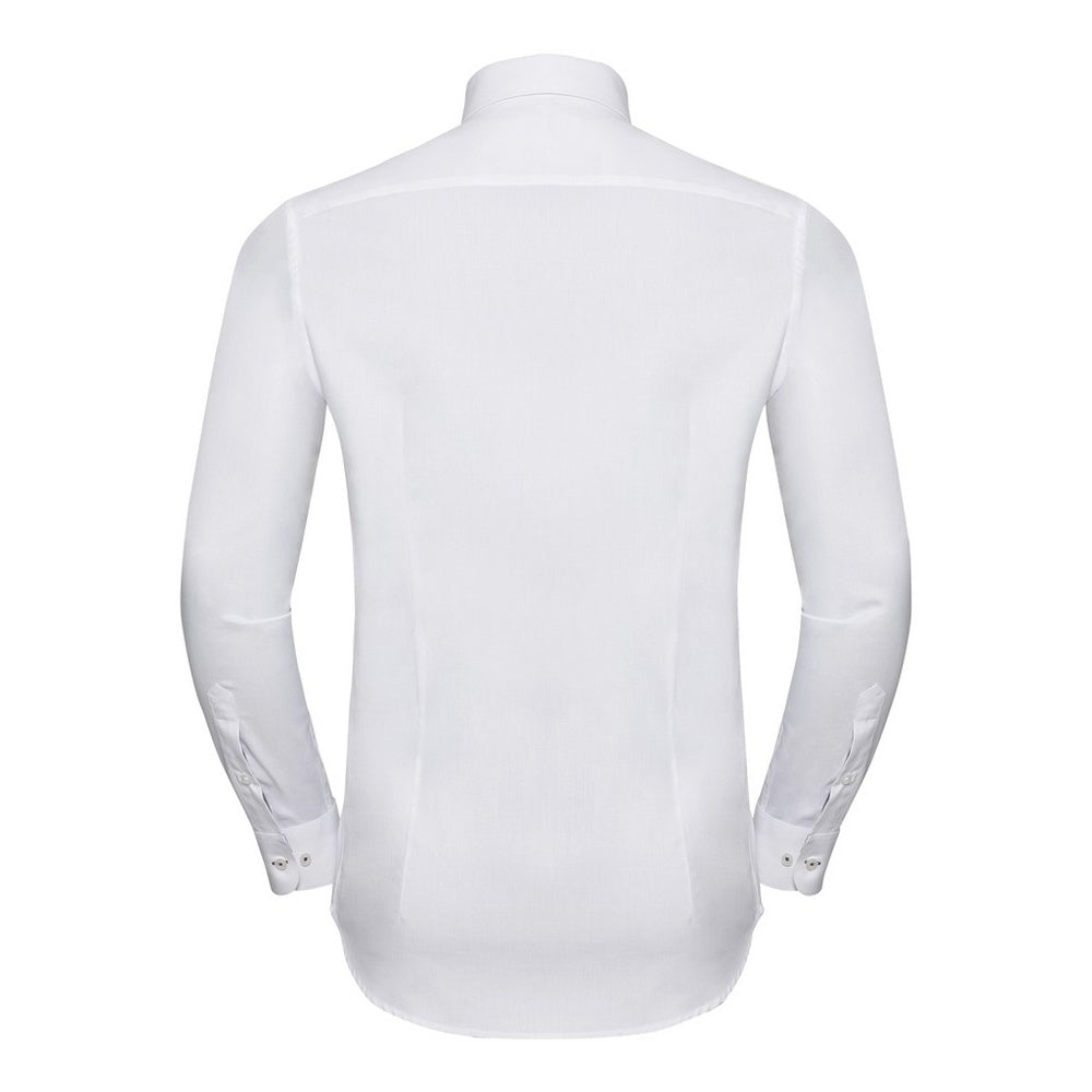 White-Silver - Back - Russell Collection Mens Long Sleeve Contrast Herringbone Shirt