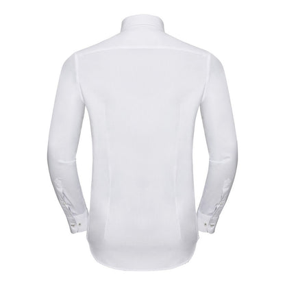 White-Silver - Back - Russell Collection Mens Long Sleeve Contrast Herringbone Shirt