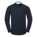 Bright Navy-Oxford Blue - Front - Russell Collection Mens Long Sleeve Contrast Ultimate Stretch Shirt