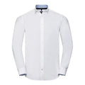 White-Oxford Blue - Front - Russell Collection Mens Long Sleeve Contrast Ultimate Stretch Shirt