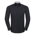 Black-Oxford Grey - Front - Russell Collection Mens Long Sleeve Contrast Ultimate Stretch Shirt