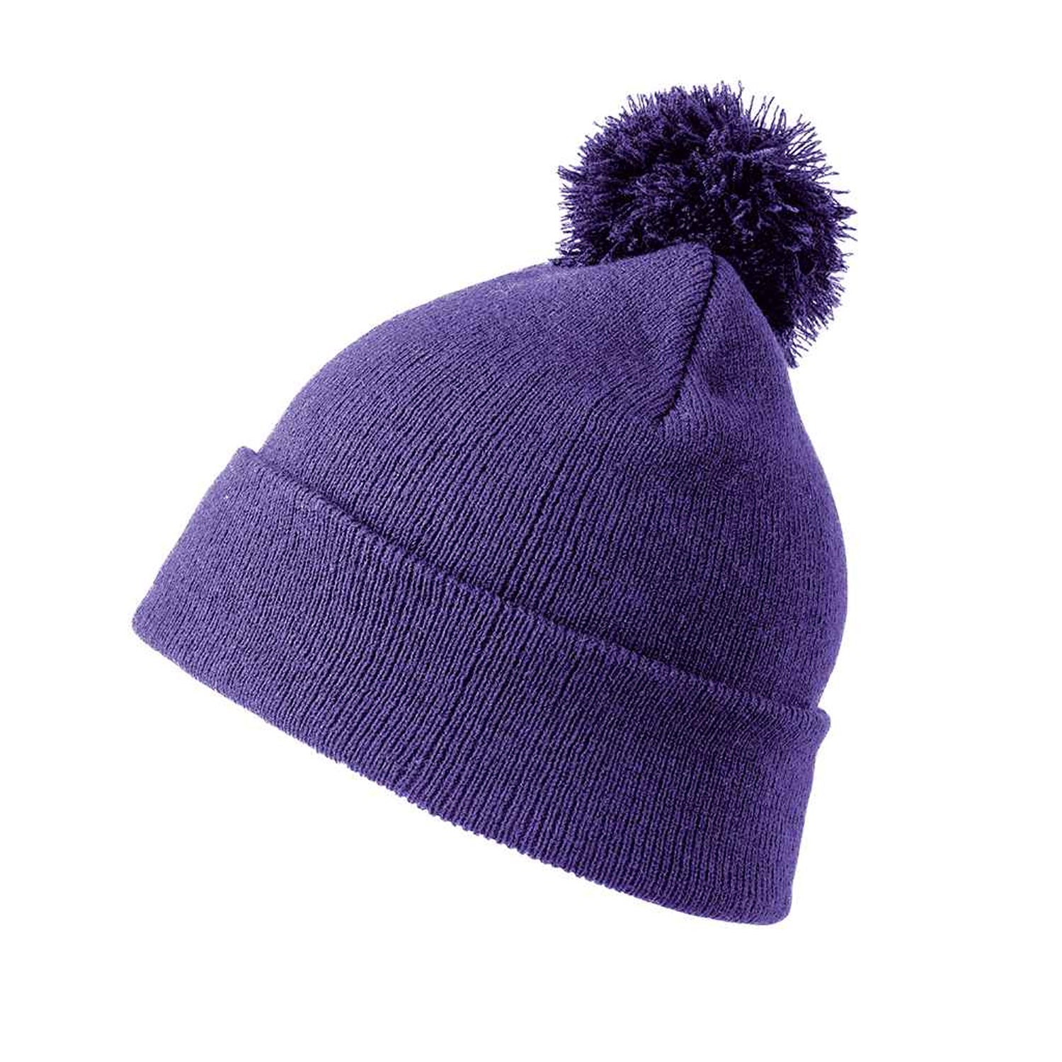 Purple - Back - Result Childrens-Kids Pom Pom Beanie