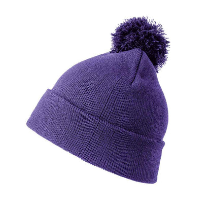 Purple - Back - Result Childrens-Kids Pom Pom Beanie