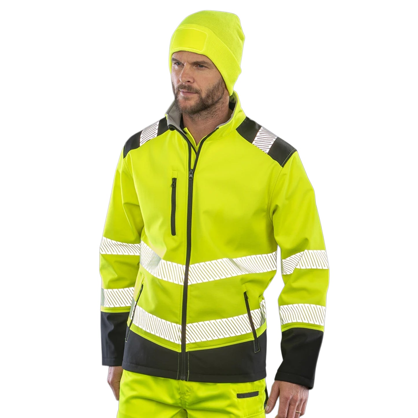 Fluorescent Yellow-Black - Side - Result Adults Unisex Safe-Guard Ripstop Safety Soft Shell Jacket