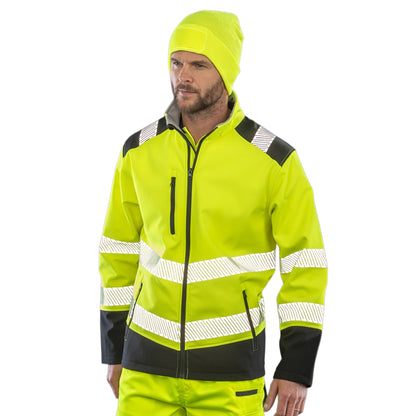 Fluorescent Yellow-Black - Side - Result Adults Unisex Safe-Guard Ripstop Safety Soft Shell Jacket