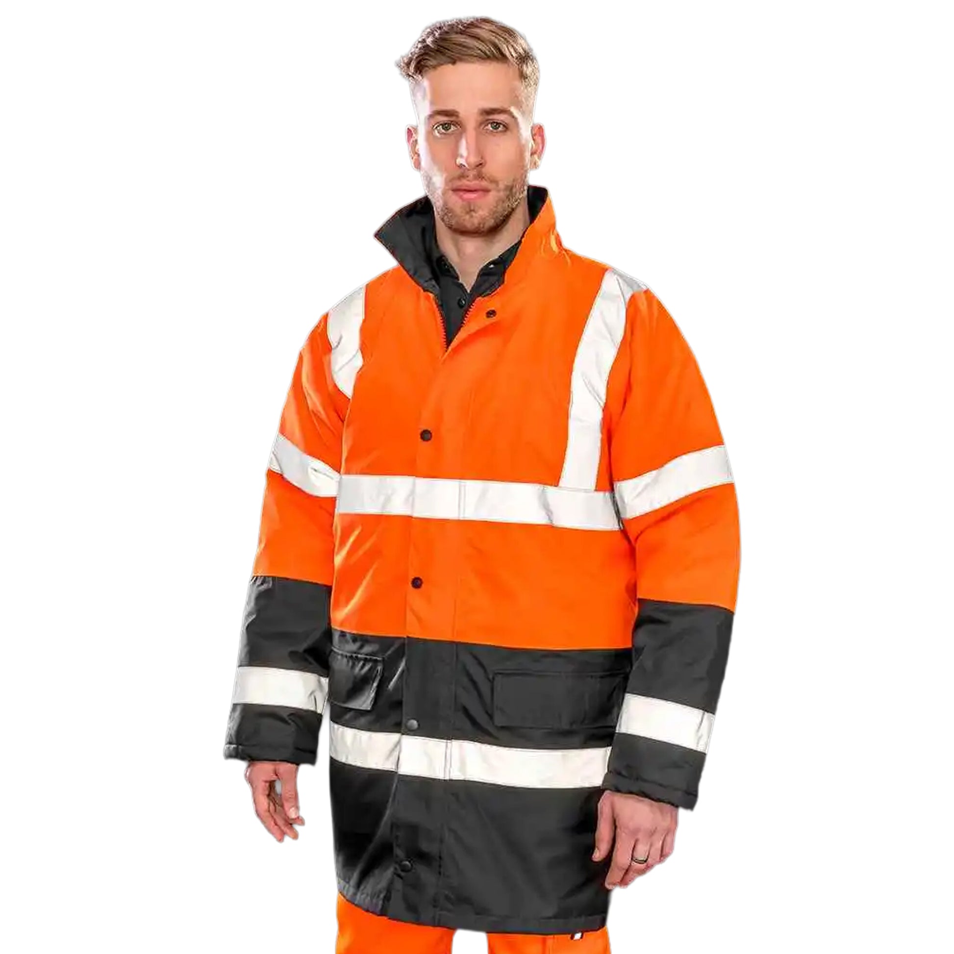 Fluorescent Orange-Black - Side - Result Adults Unisex Core Motorway Two Tone Safety Jacket