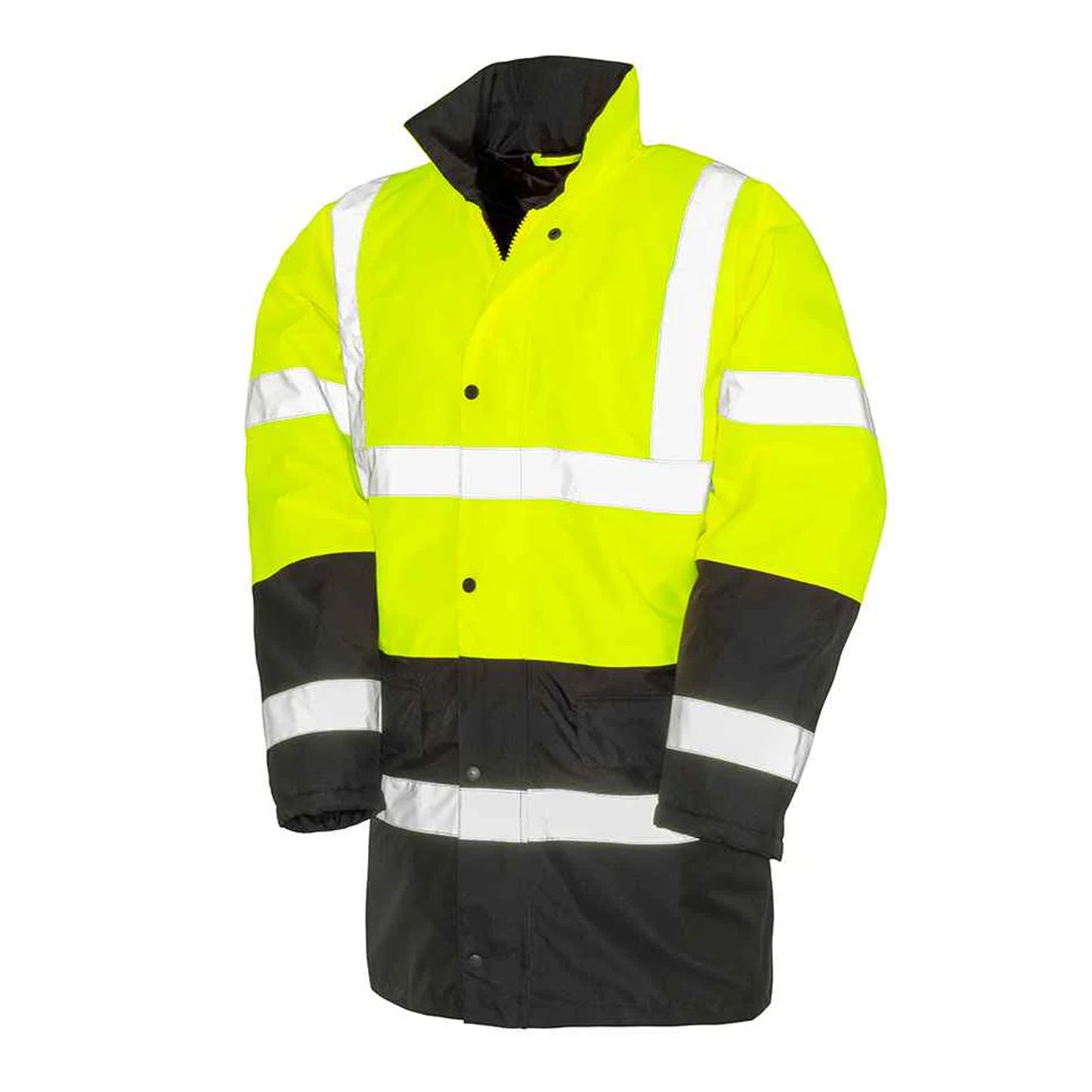 Fluorescent Yellow-Black - Front - Result Adults Unisex Core Motorway Two Tone Safety Jacket