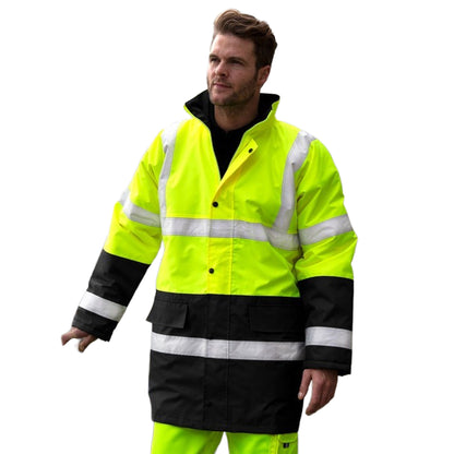 Fluorescent Yellow-Black - Side - Result Adults Unisex Core Motorway Two Tone Safety Jacket