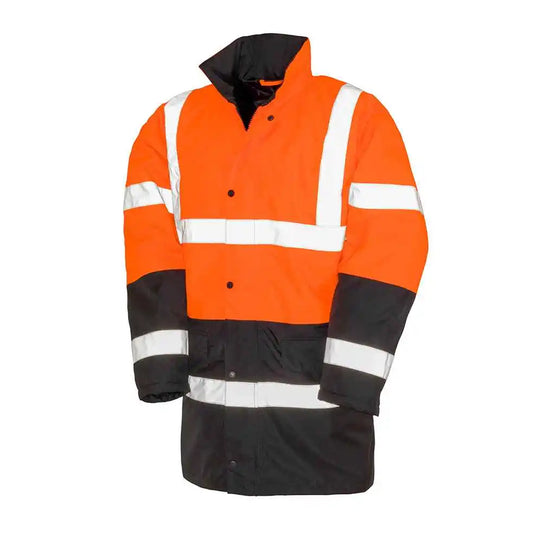 Fluorescent Orange-Black - Front - Result Adults Unisex Core Motorway Two Tone Safety Jacket