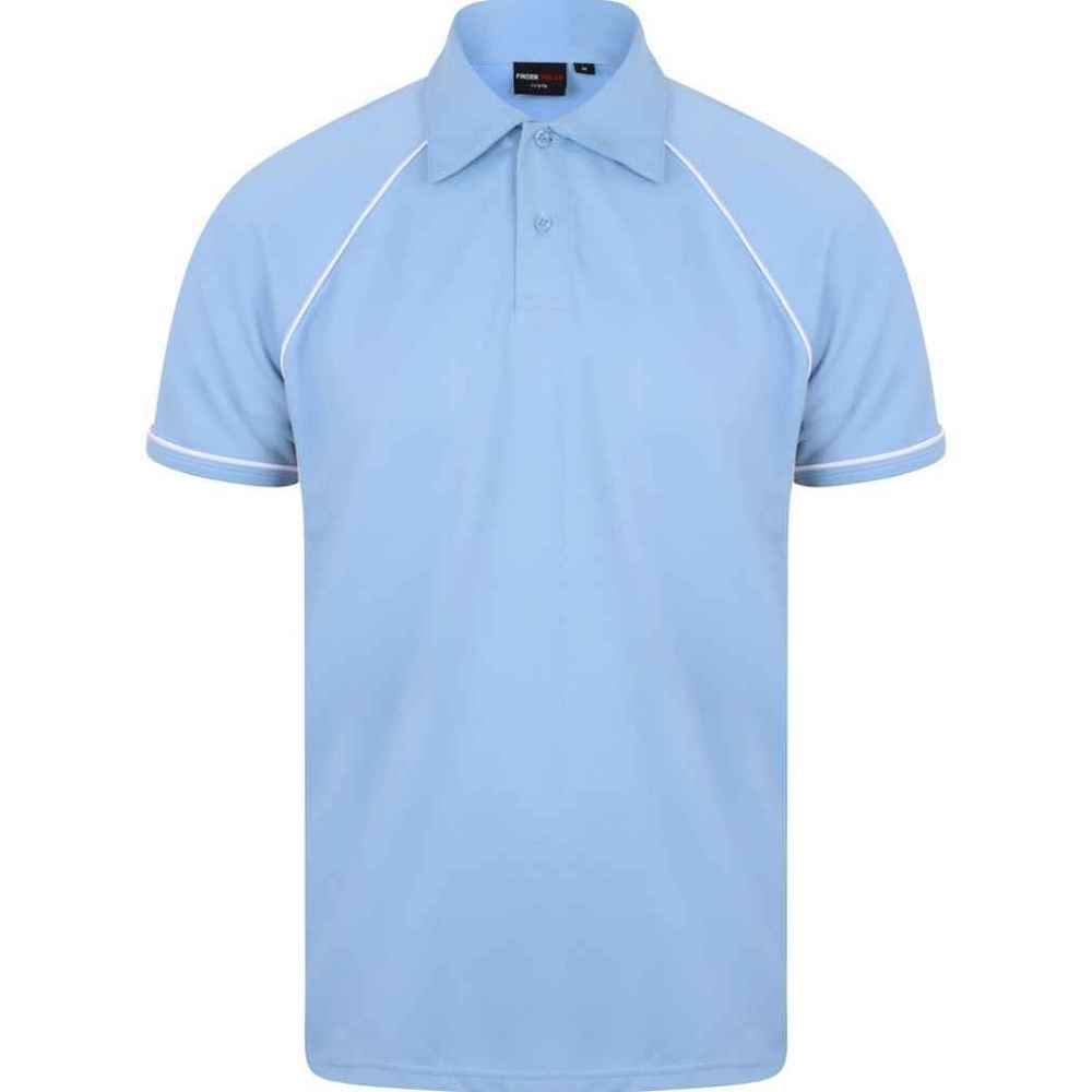 Sky-Navy-White - Front - Finden And Hales Mens Performance Piped Polo Shirt