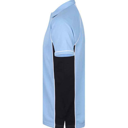Sky-Navy-White - Side - Finden And Hales Mens Performance Piped Polo Shirt