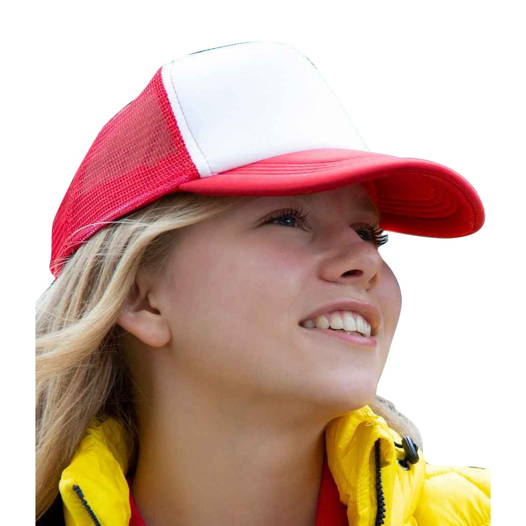 Red-White - Back - Result Core Half Mesh Truckers Cap