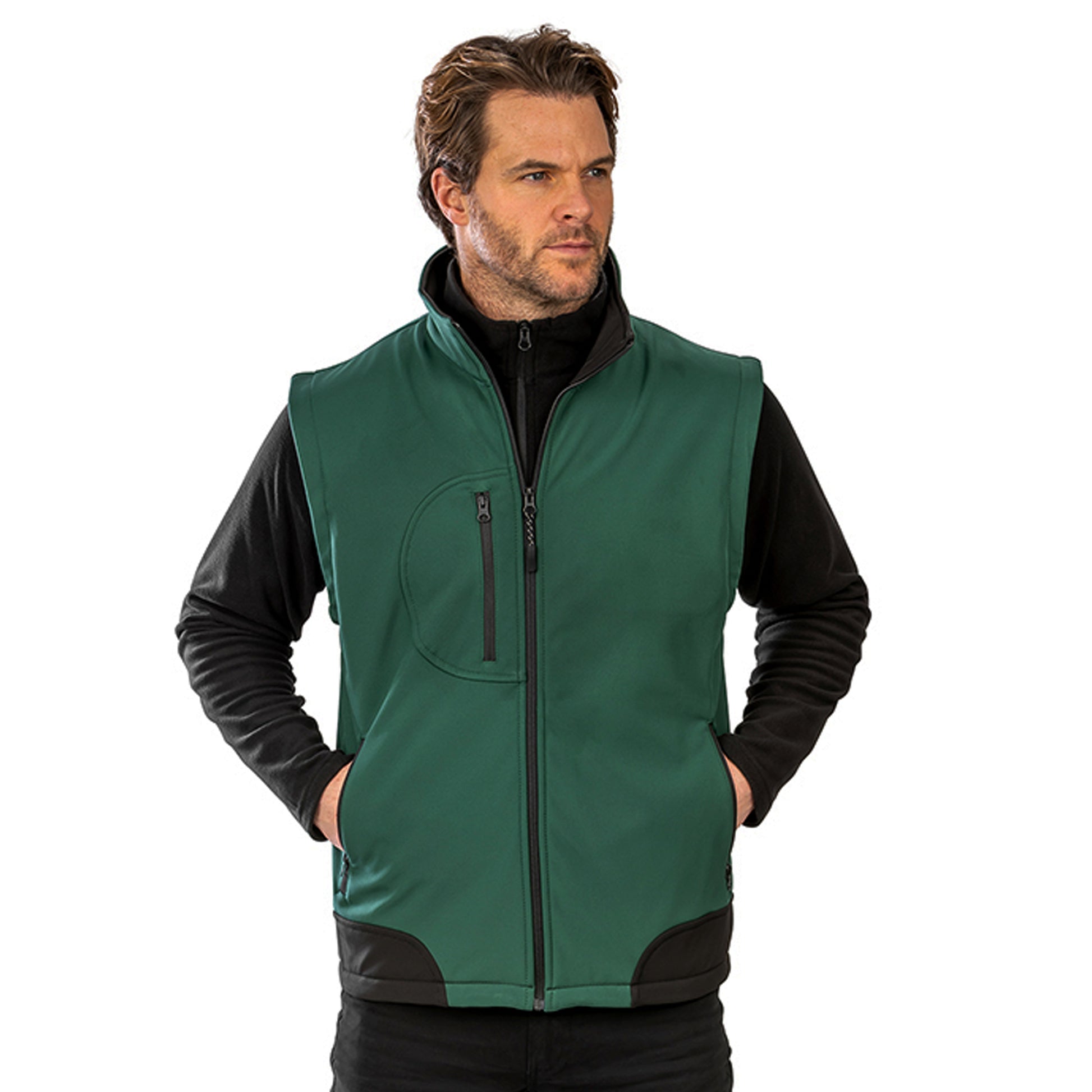 Bottle Green-Black - Side - Result Mens Soft Shell Bodywarmer