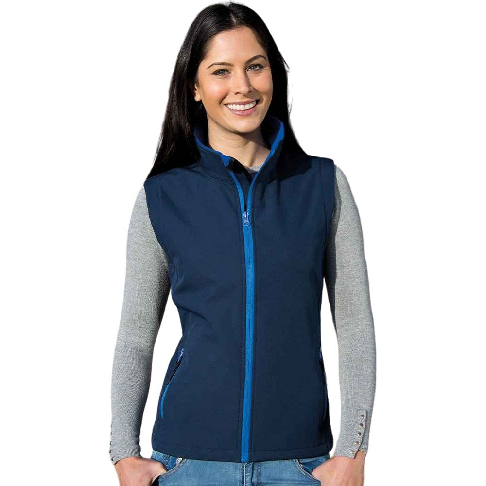 Navy-Royal Blue - Side - Result Womens-Ladies Core Printable Soft Shell Bodywarmer