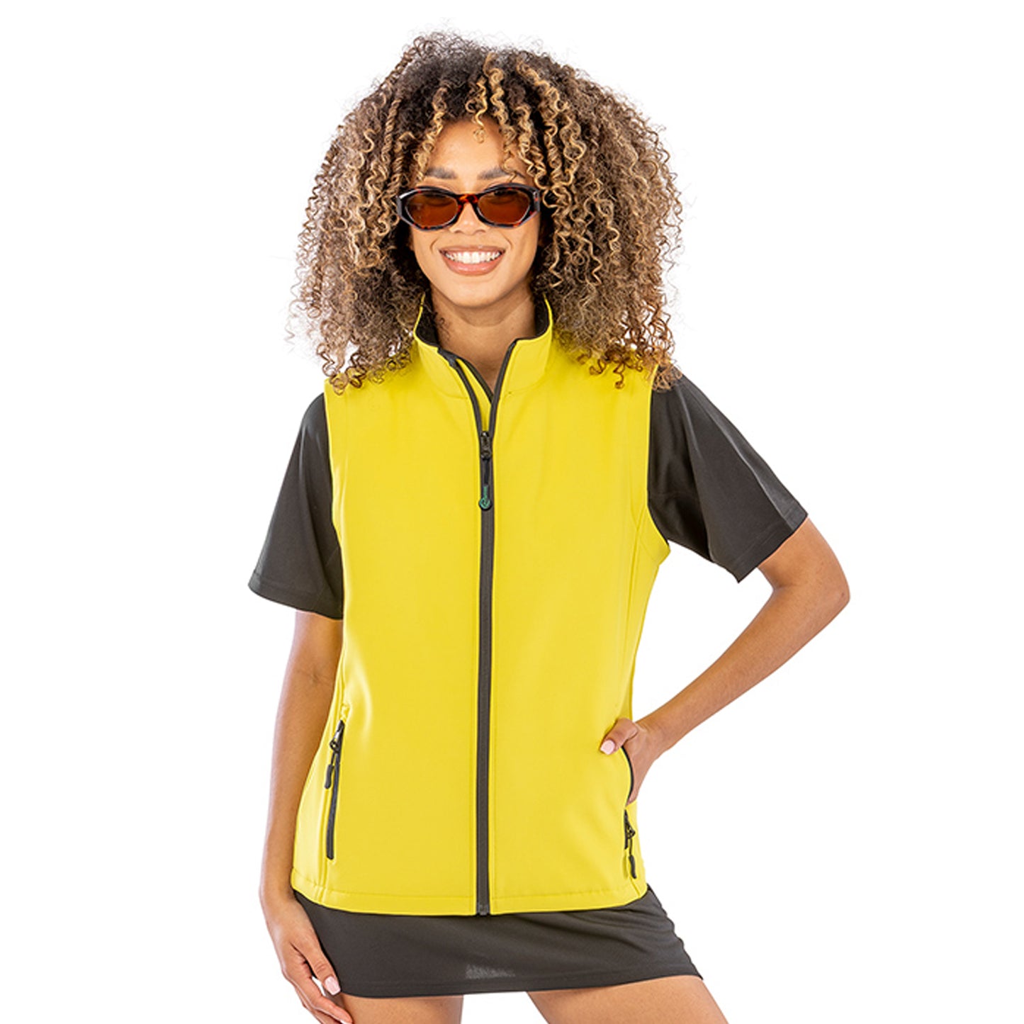 Yellow-Black - Side - Result Womens-Ladies Core Printable Soft Shell Bodywarmer