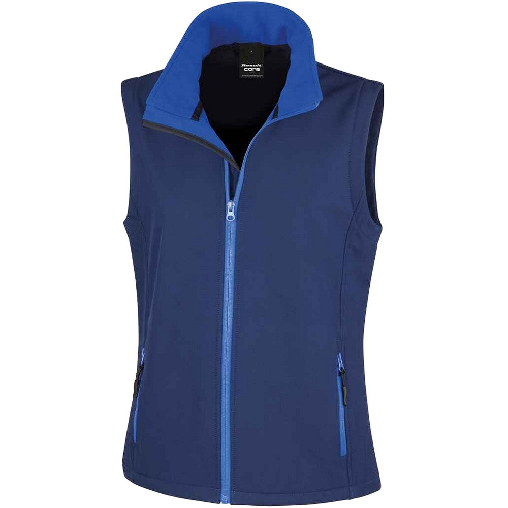 Navy-Royal Blue - Front - Result Womens-Ladies Core Printable Soft Shell Bodywarmer