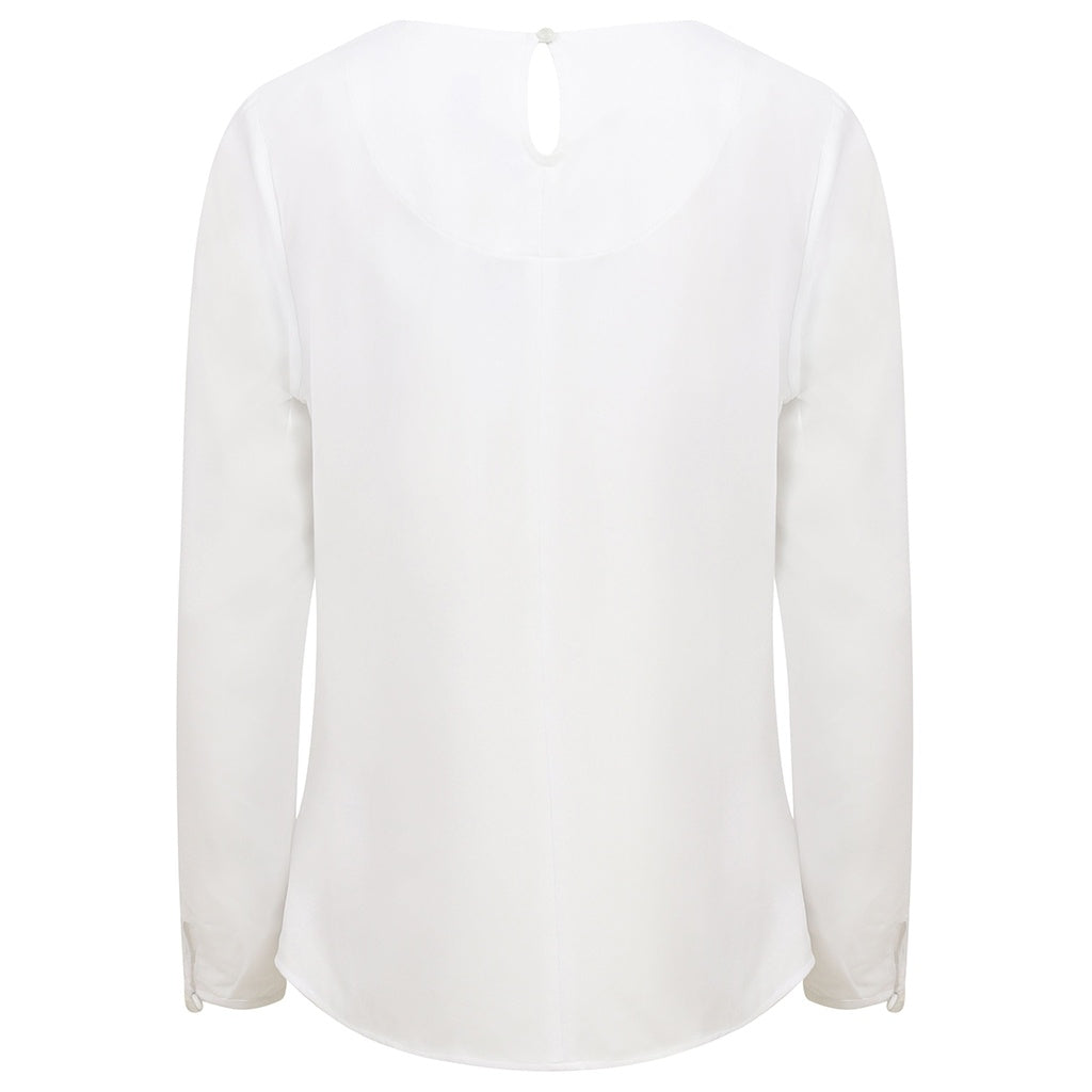 White - Back - Henbury Womens-Ladies Pleat Front Long Sleeve Blouse