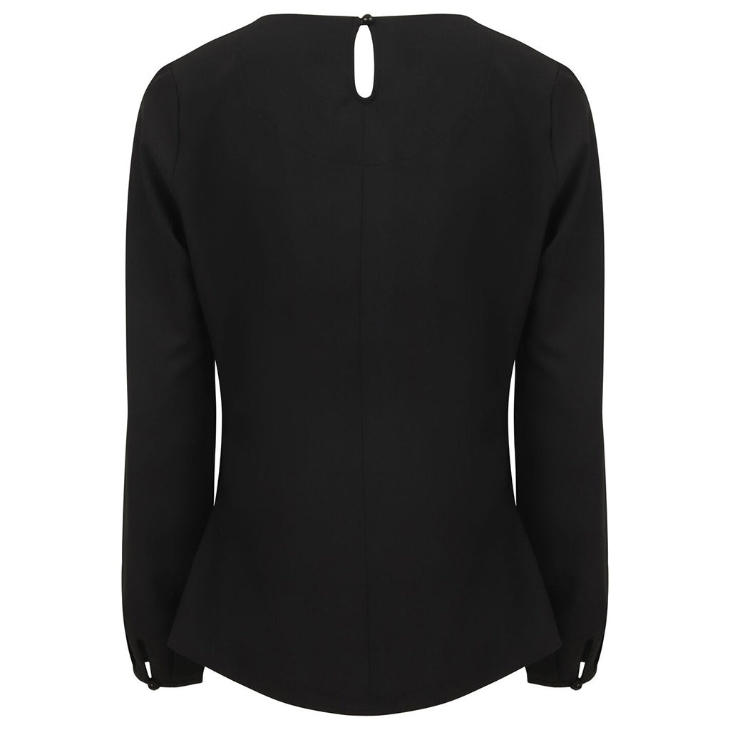Black - Back - Henbury Womens-Ladies Pleat Front Long Sleeve Blouse