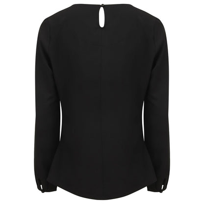 Black - Back - Henbury Womens-Ladies Pleat Front Long Sleeve Blouse