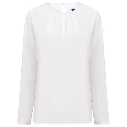 White - Front - Henbury Womens-Ladies Pleat Front Long Sleeve Blouse