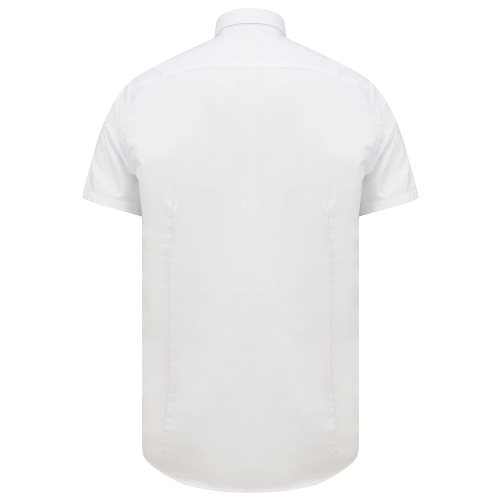 White - Back - Henbury Mens Modern Short Sleeve Slim Fit Oxford Shirt