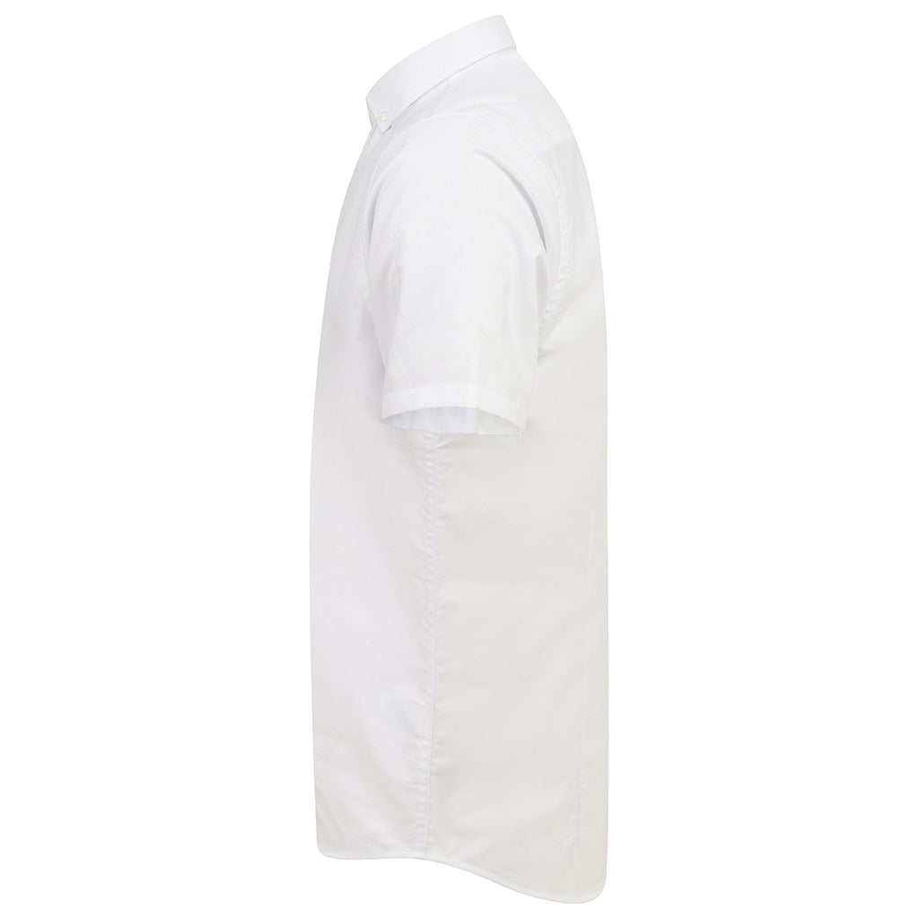 White - Side - Henbury Mens Modern Short Sleeve Slim Fit Oxford Shirt
