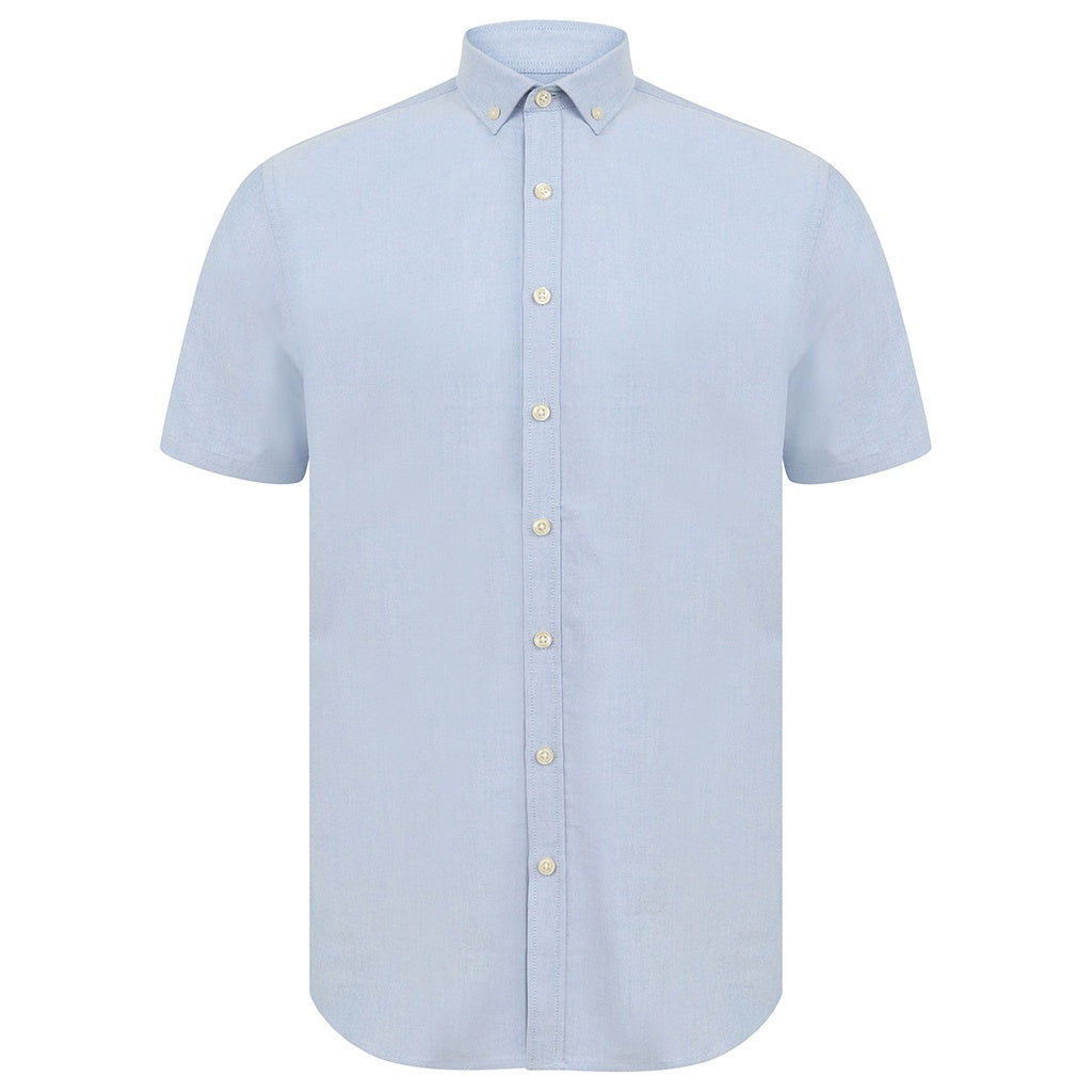 Blue - Front - Henbury Mens Modern Short Sleeve Slim Fit Oxford Shirt