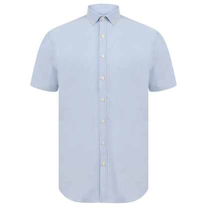 Blue - Front - Henbury Mens Modern Short Sleeve Slim Fit Oxford Shirt