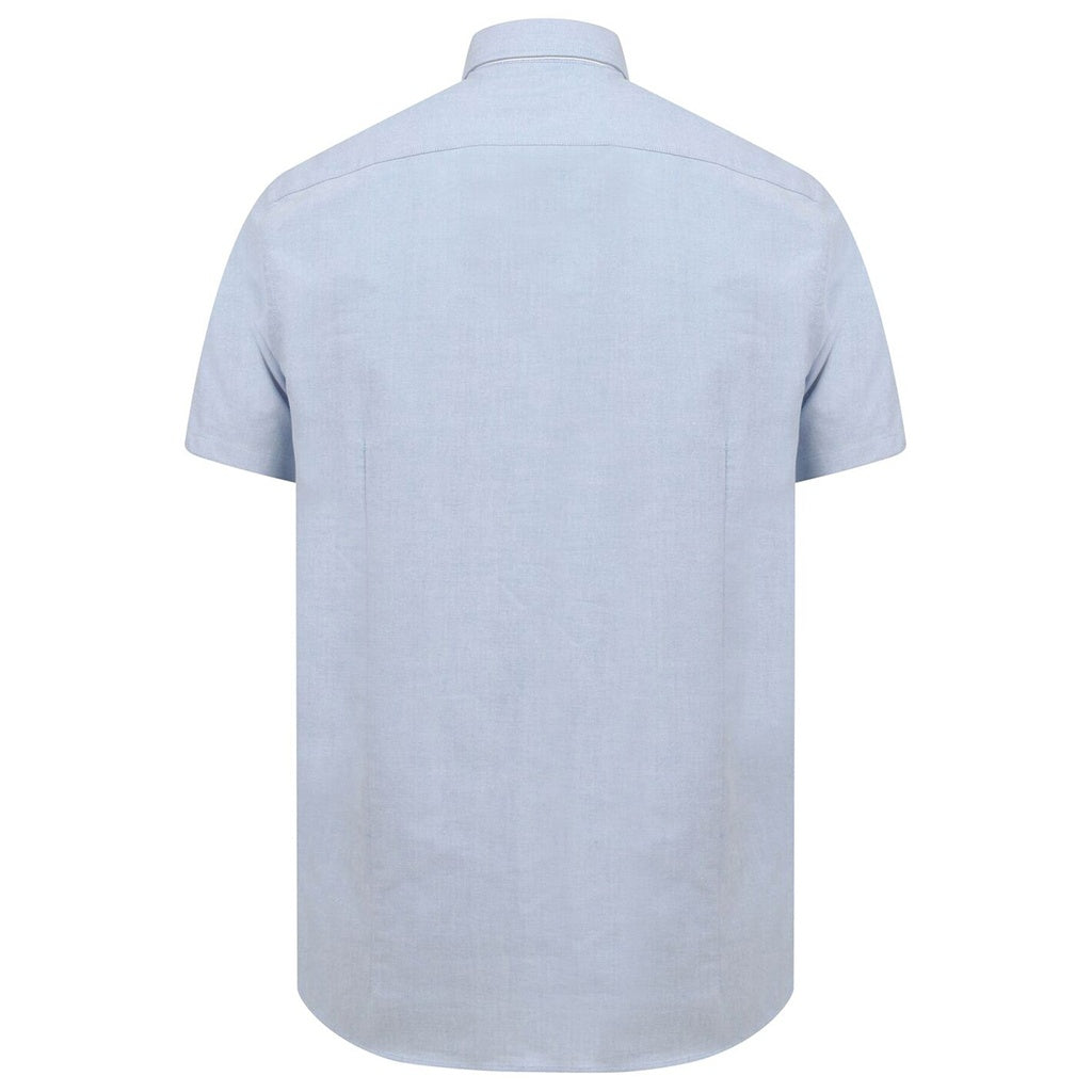Blue - Back - Henbury Mens Modern Short Sleeve Slim Fit Oxford Shirt