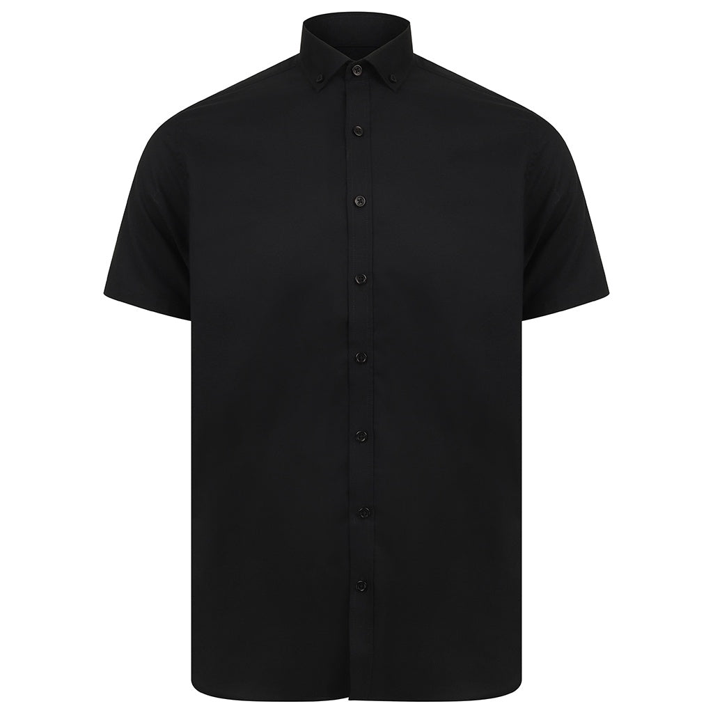 Black - Front - Henbury Mens Modern Short Sleeve Slim Fit Oxford Shirt