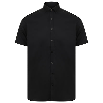 Black - Front - Henbury Mens Modern Short Sleeve Slim Fit Oxford Shirt