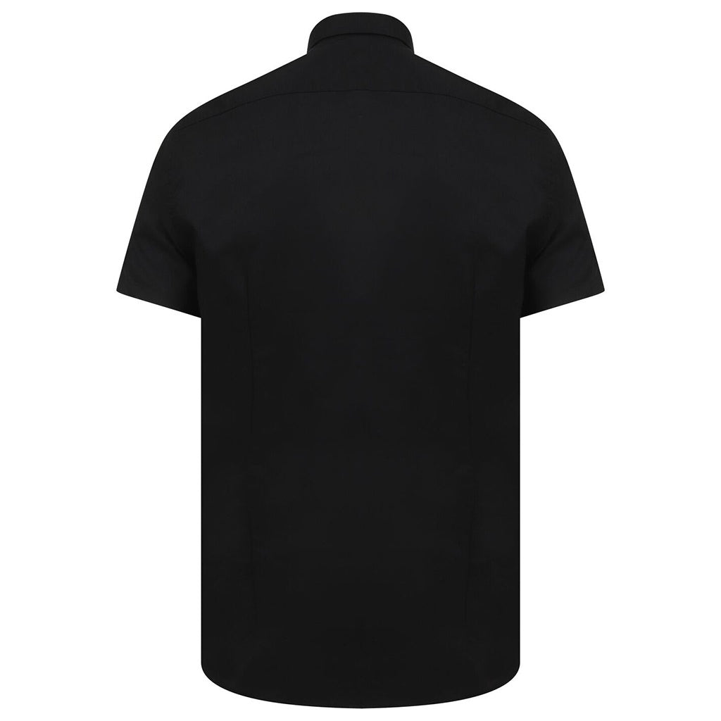 Black - Back - Henbury Mens Modern Short Sleeve Slim Fit Oxford Shirt