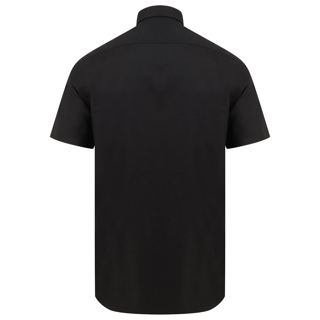 Black - Back - Henbury Mens Modern Short Sleeve Oxford Shirt