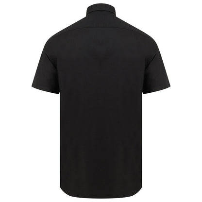 Black - Back - Henbury Mens Modern Short Sleeve Oxford Shirt