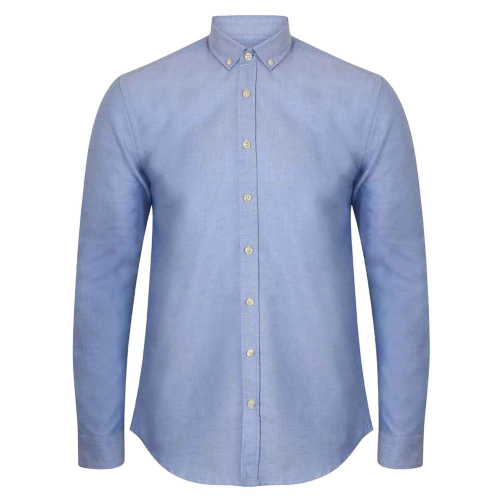 Blue - Front - Henbury Mens Modern Long Sleeve Slim Fit Oxford Shirt