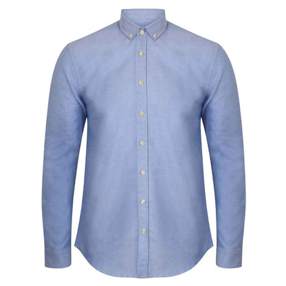 Blue - Front - Henbury Mens Modern Long Sleeve Slim Fit Oxford Shirt