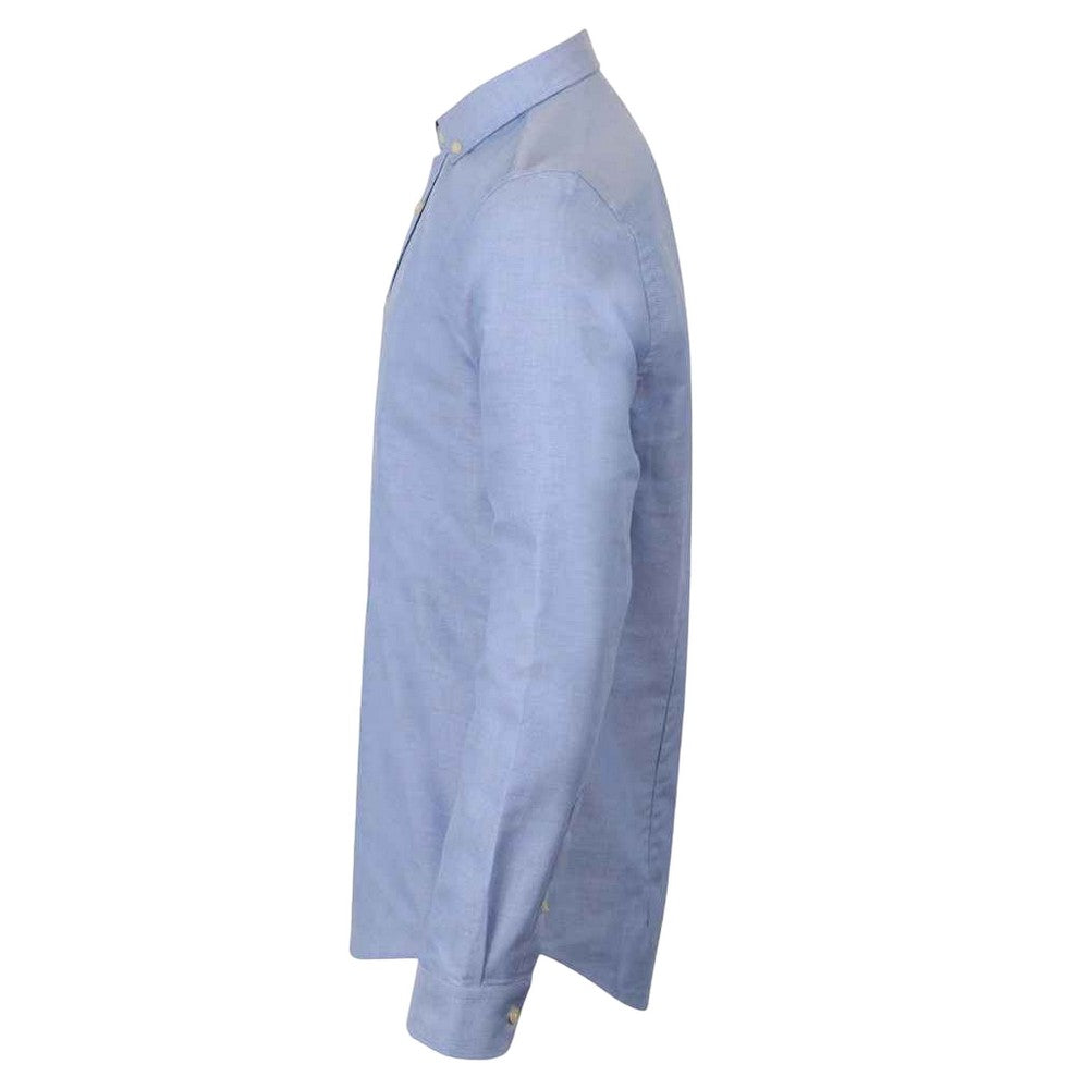 Blue - Side - Henbury Mens Modern Long Sleeve Slim Fit Oxford Shirt