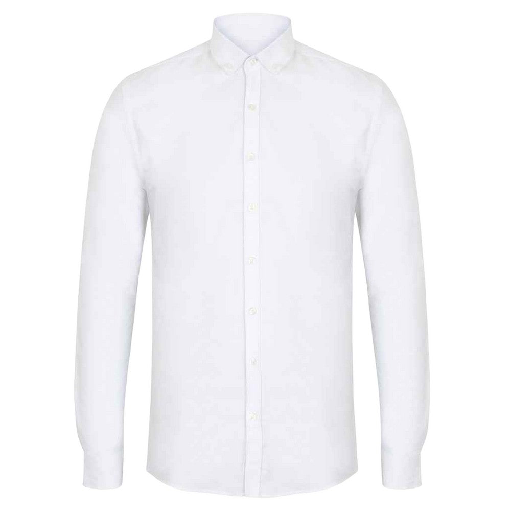 White - Front - Henbury Mens Modern Long Sleeve Slim Fit Oxford Shirt