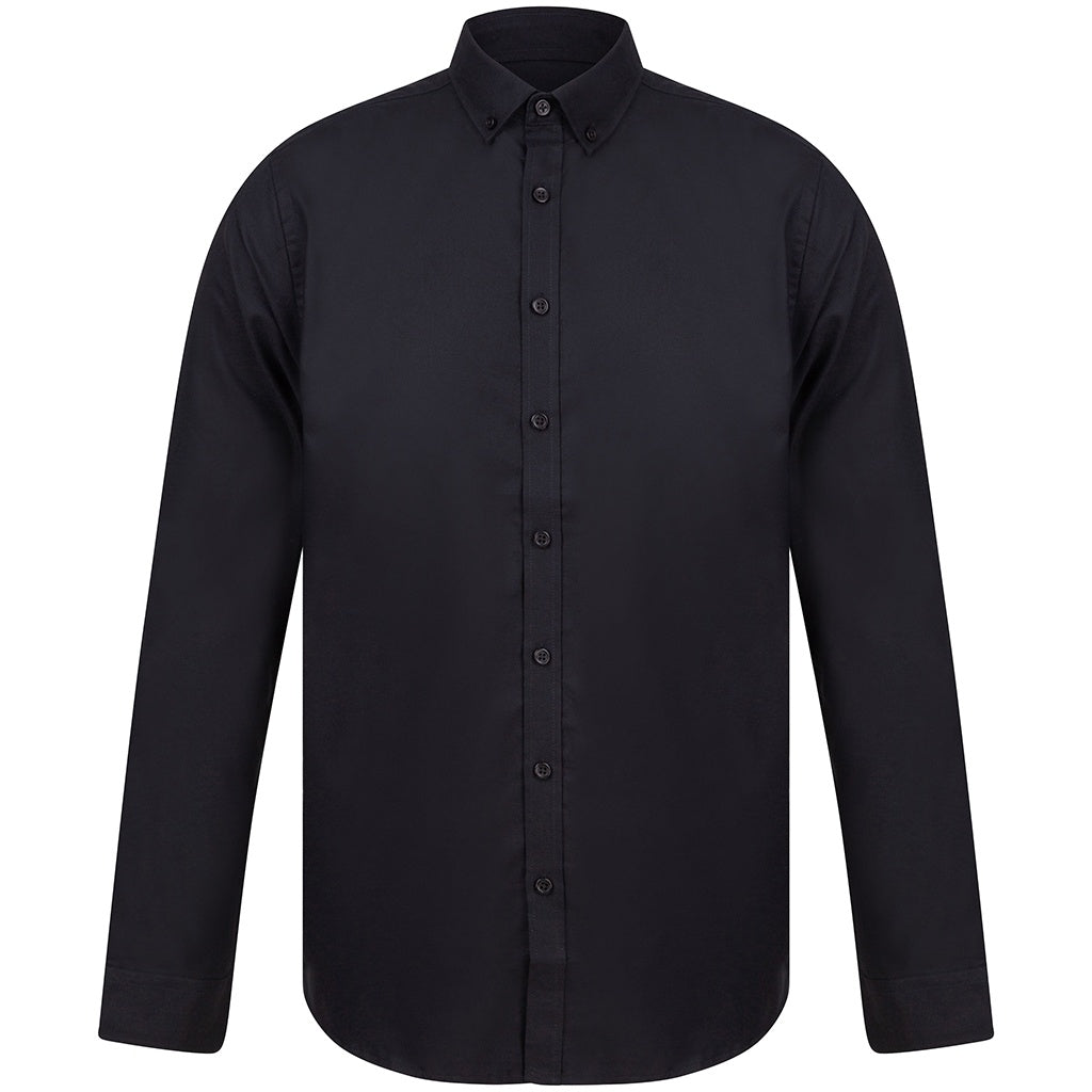 Black - Front - Henbury Mens Modern Long Sleeve Slim Fit Oxford Shirt