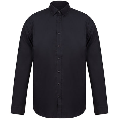 Black - Front - Henbury Mens Modern Long Sleeve Slim Fit Oxford Shirt