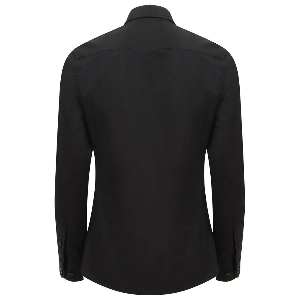 Black - Back - Henbury Womens-Ladies Modern Long Sleeve Oxford Shirt