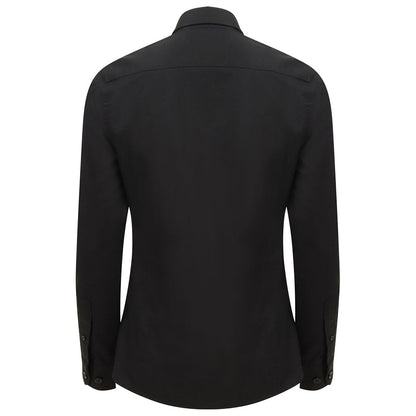 Black - Back - Henbury Womens-Ladies Modern Long Sleeve Oxford Shirt