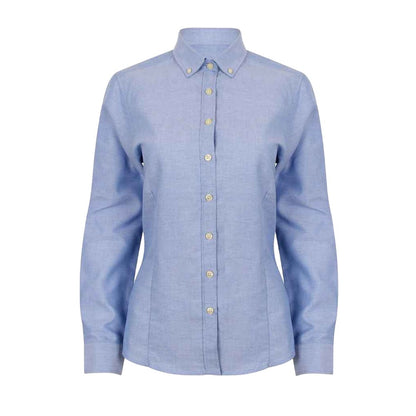 Blue - Front - Henbury Womens-Ladies Modern Long Sleeve Oxford Shirt