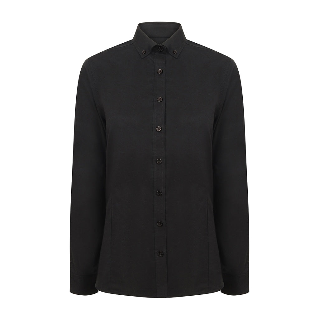 Black - Front - Henbury Womens-Ladies Modern Long Sleeve Oxford Shirt