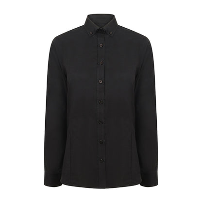 Black - Front - Henbury Womens-Ladies Modern Long Sleeve Oxford Shirt