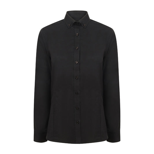 Black - Front - Henbury Womens-Ladies Modern Long Sleeve Oxford Shirt