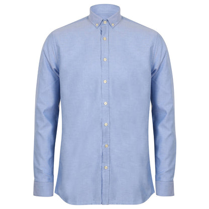 Blue - Front - Henbury Mens Modern Long Sleeve Oxford Shirt