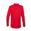 Classic Red - Back - Henbury Adults Unisex Long Sleeve Coolplus Piqu Polo Shirt