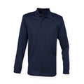 Navy - Front - Henbury Adults Unisex Long Sleeve Coolplus Piqu Polo Shirt