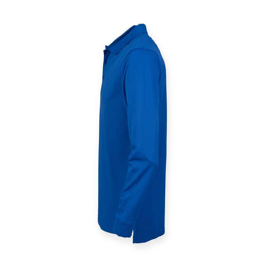 Royal Blue - Side - Henbury Adults Unisex Long Sleeve Coolplus Piqu Polo Shirt